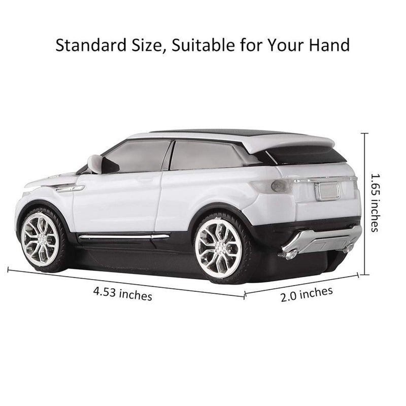 CHUYI Cool SUV Car Shaped Wireless Mouse 1600 DPI Optical Cordless Mice with USB Receiver for Office School Travel for PC Computer Laptop Gift (White-1 Pack) - Image 3